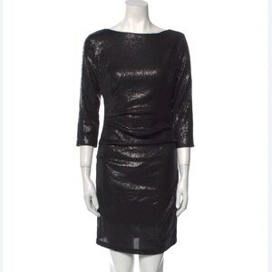 Parker Black Sequin Mini Dress Bateau Neck